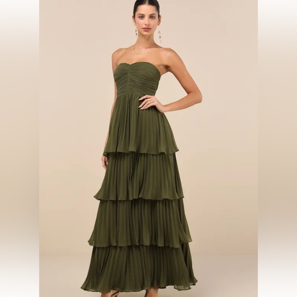 Lulus Dresses & Skirts - Lulu's Strapless Olive Tiered Dress